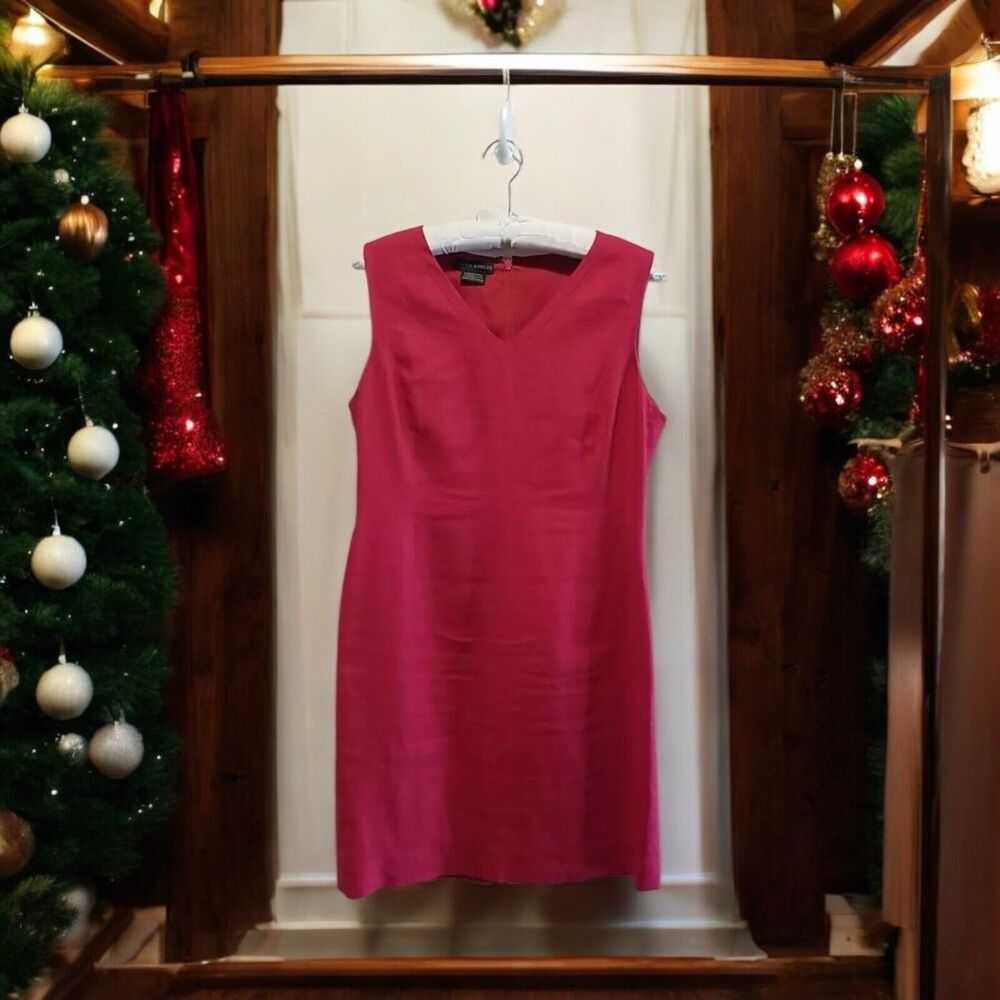 Vintage Laura Ashley Women's Size 12 Red Linen Sleeveless Knee Length Dress‎